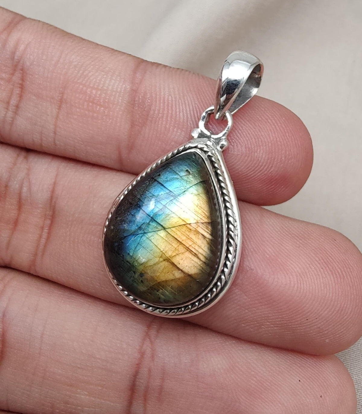 Handmade Labradorite Teardrop Pendant: 925 Sterling Silver Gemstone Necklace