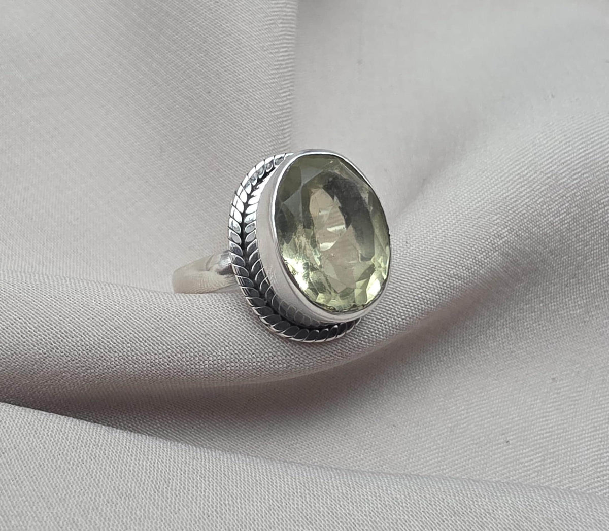 Lemon Quartz Ring : 925 Sterling Silver Oval Cut Gemstone Ring Vintage Statement Jewelry