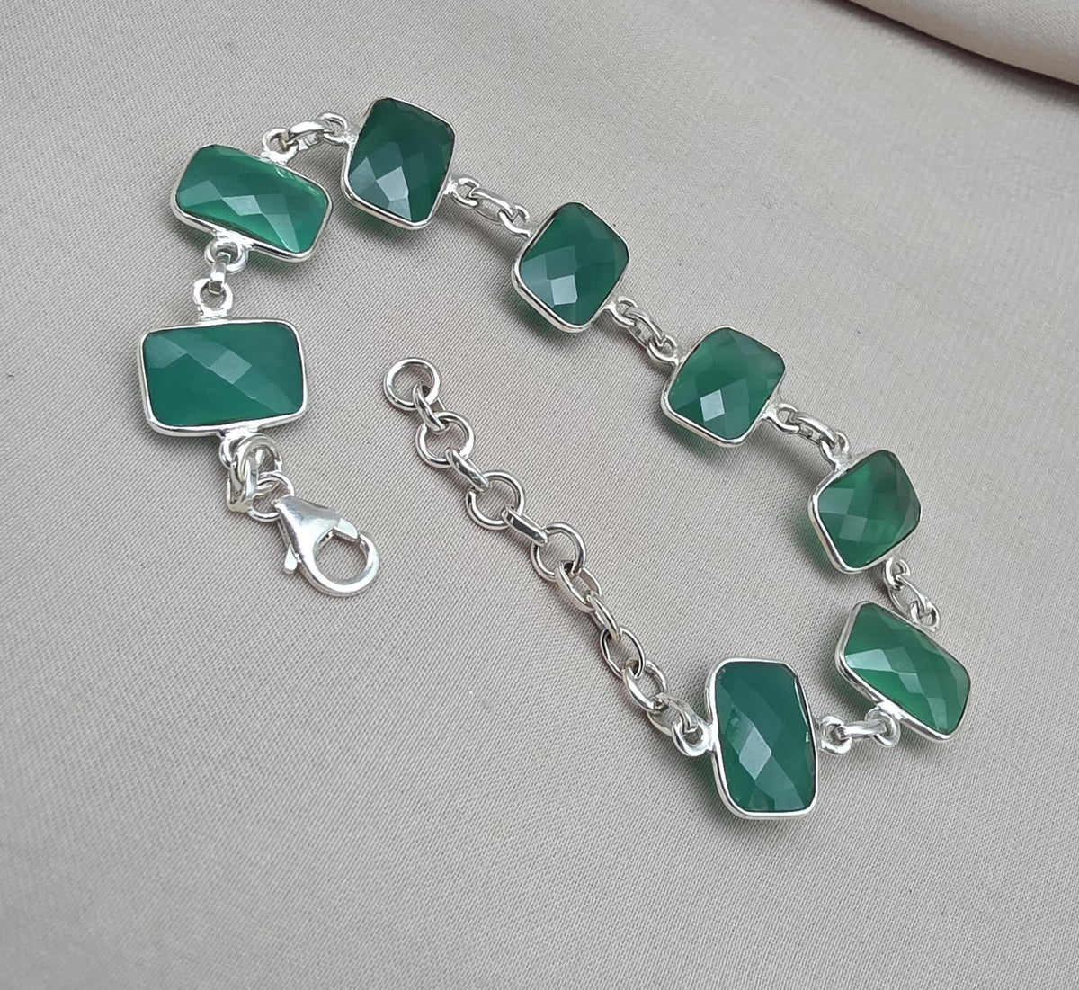 Green Onyx 925 Sterling Silver Bracelet Natural Gemstone Handmade Jewelry