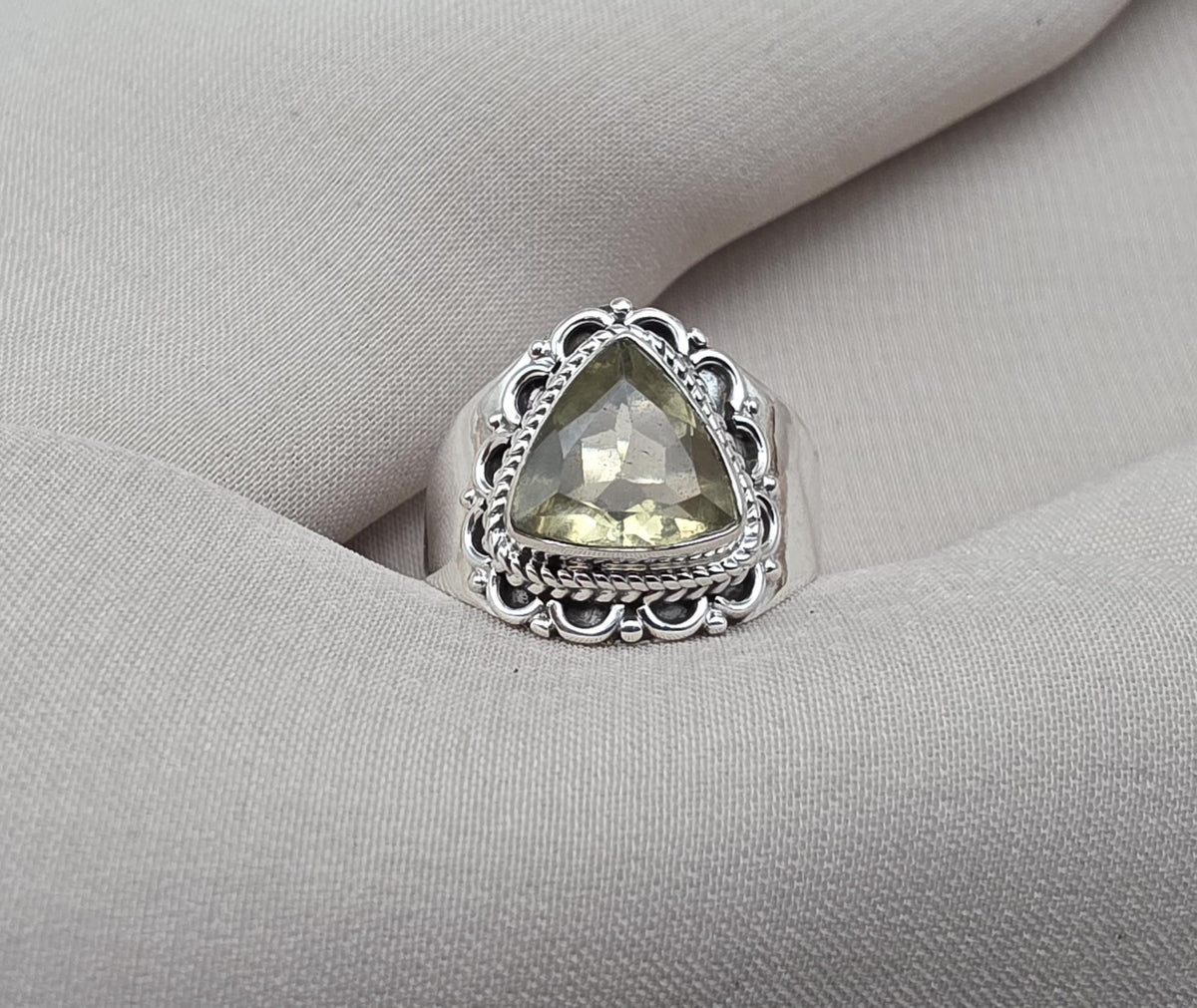 Lemon Quartz 925 Sterling Silver Ring: Handmade Boho Gemstone Jewelry