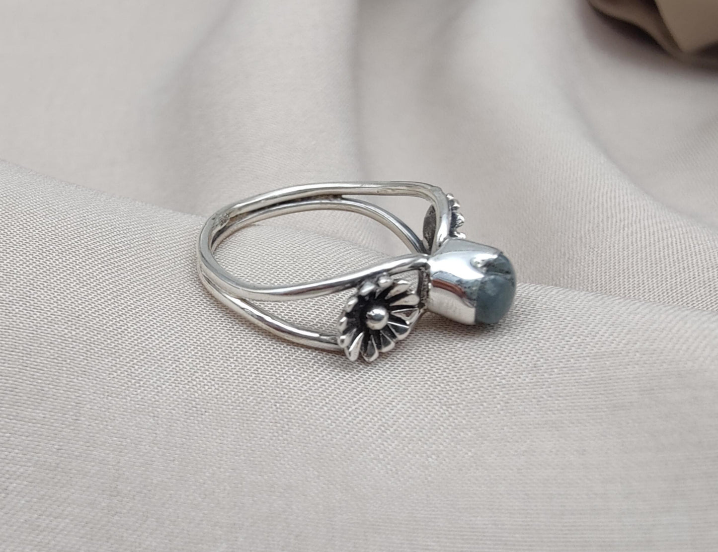 Aquamarine Heart Ring 925 Sterling Silver Floral Boho Ring