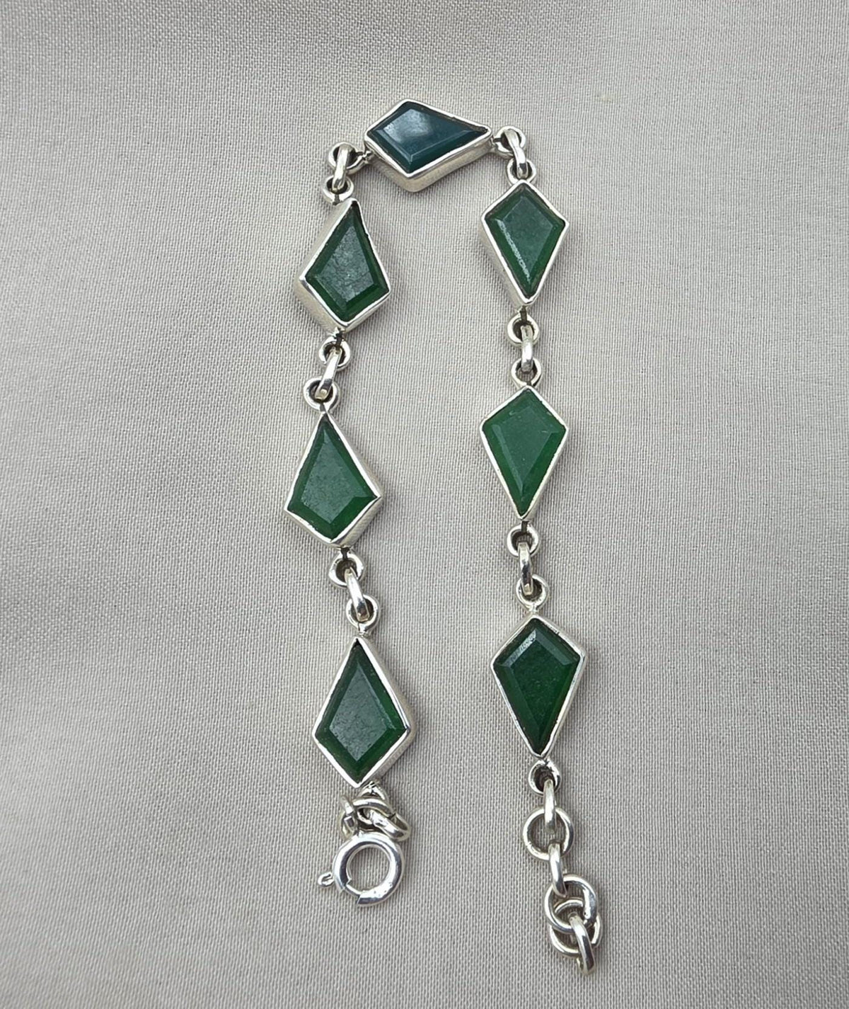 925 Sterling Silver Green Onyx Bracelet Kite Shape Gemstone Link Gemstone Handmade Jewelry