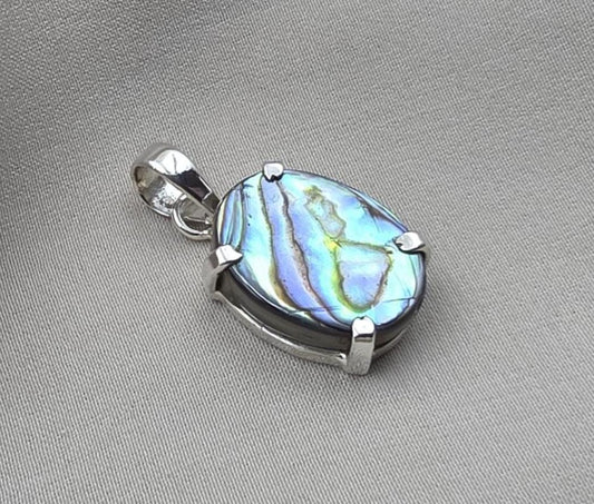 925 Sterling Silver Abalone Shell Pendant, Natural Iridescent Shell Necklace, Oval Abalone Gemstone Jewelry, Ocean Inspired Gift for Women