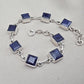 Blue Sapphire Cushion Link Bracelet 925 Sterling Silver Square Faceted Gemstone Bracelet Handmade Jewelry