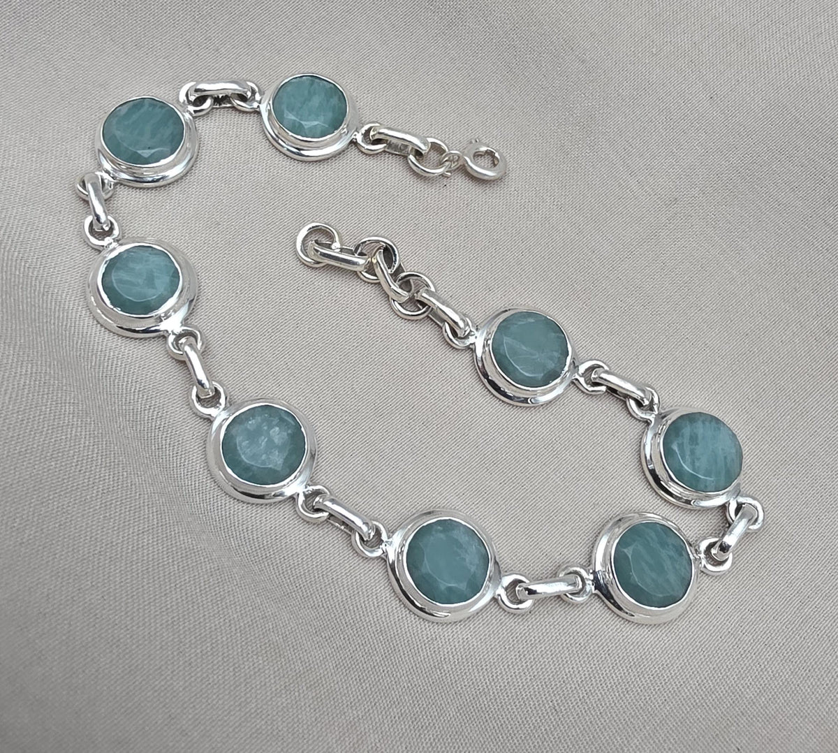 925 Sterling Silver Amazonite Bracelet Aqua Blue Gemstone Boho Vintage Bracelet for Women