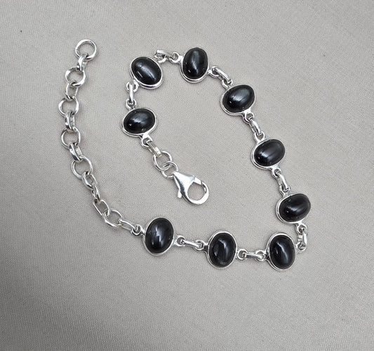 Natural Black Star 925 Sterling Silver Bracelet : Gemstone Jewelry