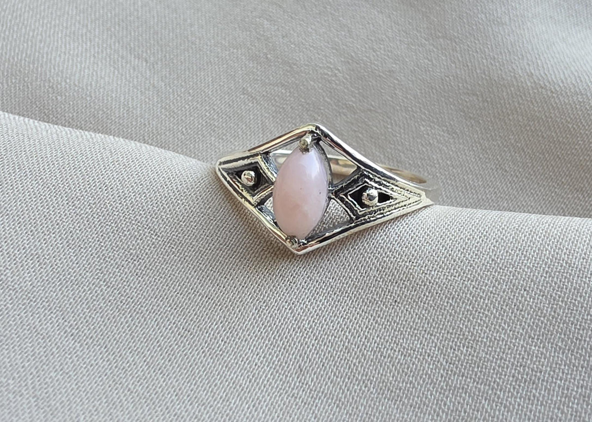 Pink Opal Ring 925 Sterling Silver Marquise Gemstone Minimal Geometric Boho Ring