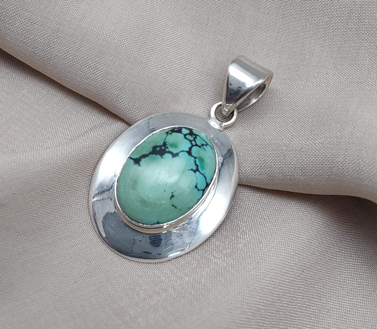 Tibetan Turquoise Pendant: Sterling Silver Boho Necklace, Handmade