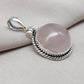 Handmade Rose Quartz Pendant: 925 Sterling Silver Round Necklace