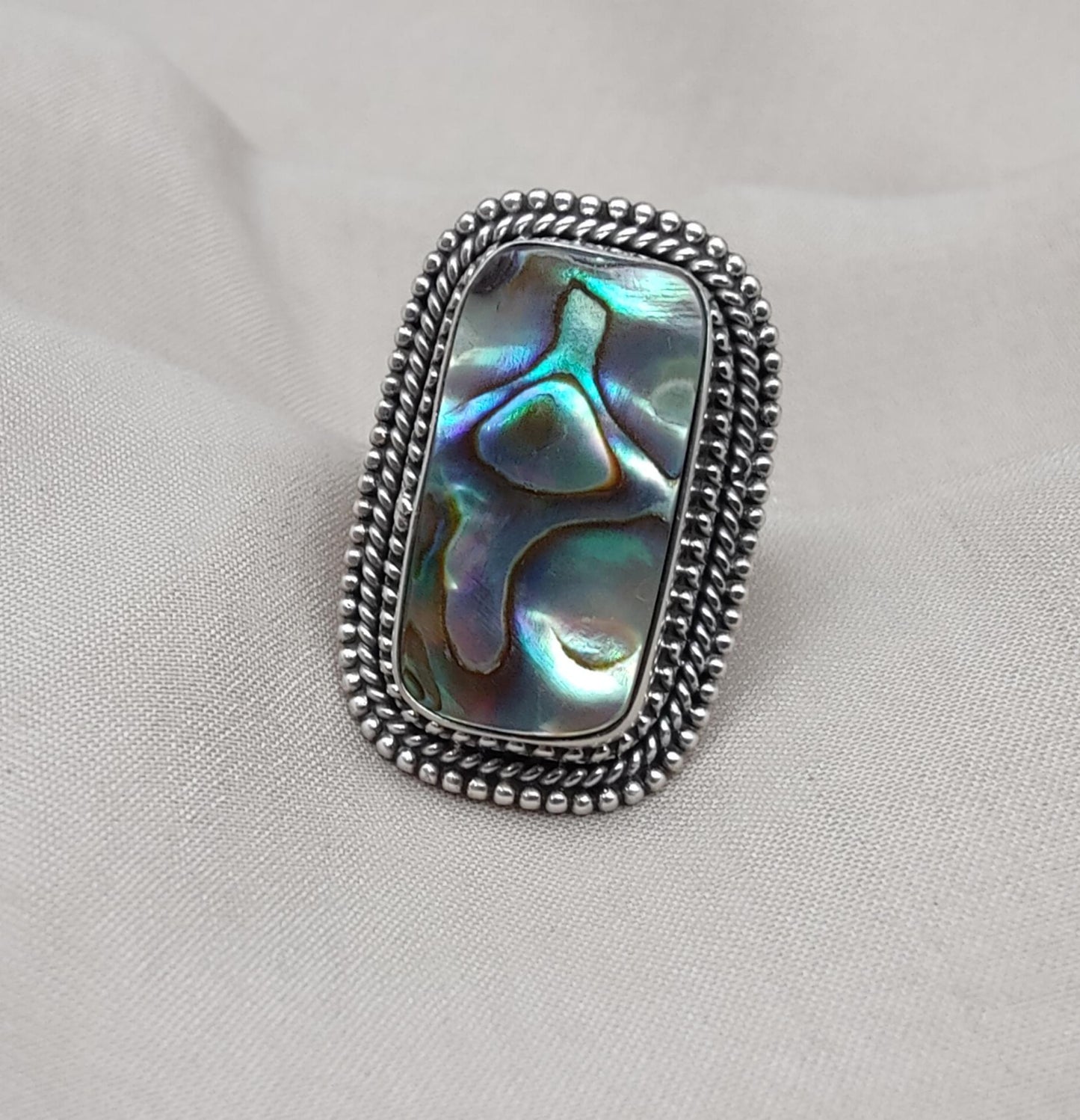 Handmade Abalone Shell 925 Sterling Silver Ring | Boho Ocean Jewelry