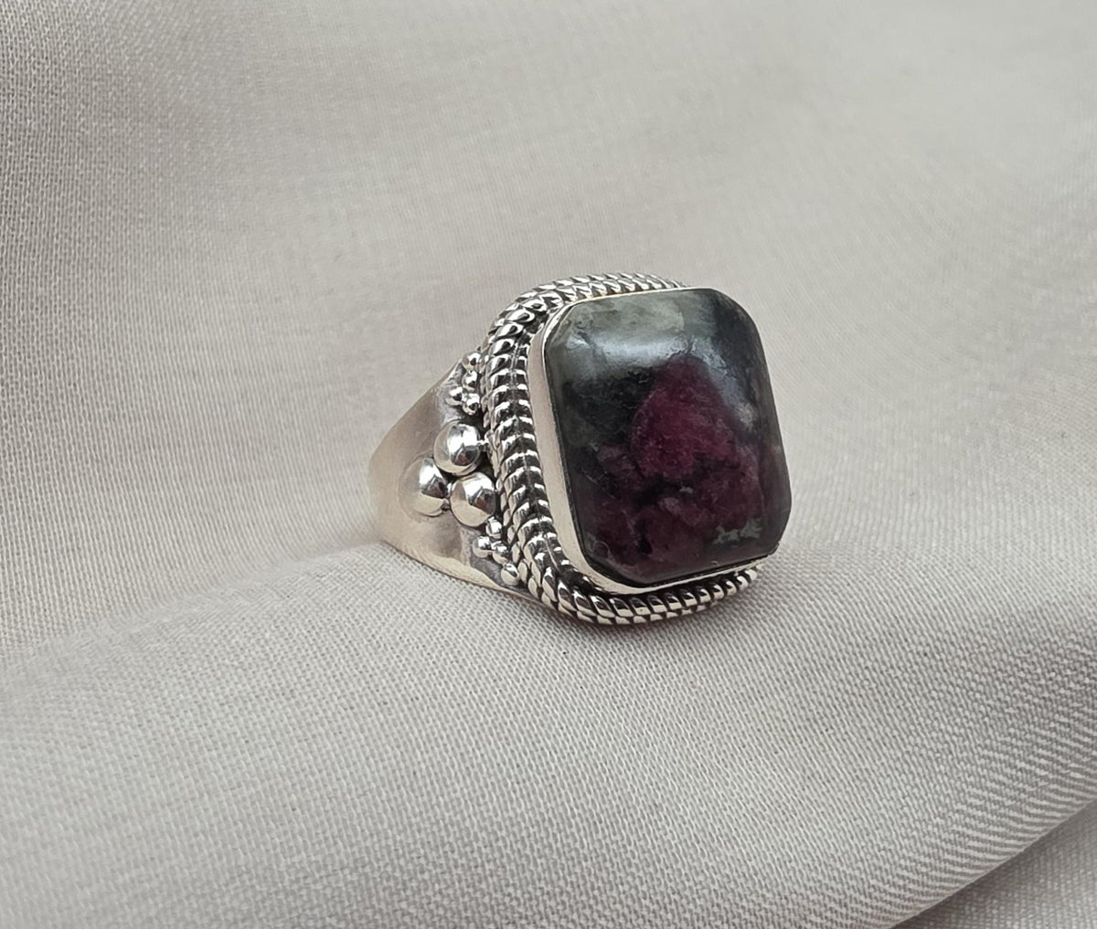 Eudialyte Ring 925 Sterling Silver Boho Statement Ring Gift for Her Crystal Healing Jewelry