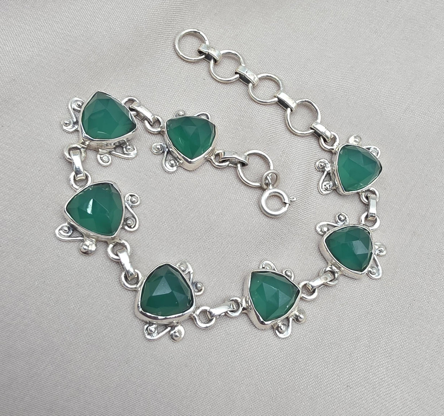 Green Onyx Bracelet 925 Sterling Silver Statement Gemstone Bracelet