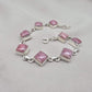 925 Sterling Silver Rhodochrosite Bracelet Pink Gemstone Square Link Bracelet Gift for Her