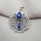 Lapis Lazuli Pendant: Handmade 925 Sterling Silver Filigree, Boho Vintage Necklace