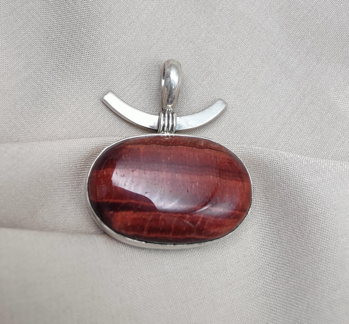 Red Tiger Eye Sterling Silver Pendant: Handmade Root Chakra Necklace