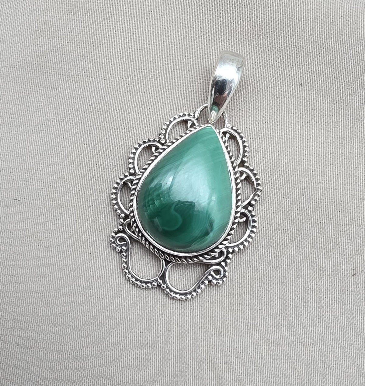 Teardrop Malachite Pendant: 925 Sterling Silver Healing Crystal Necklace