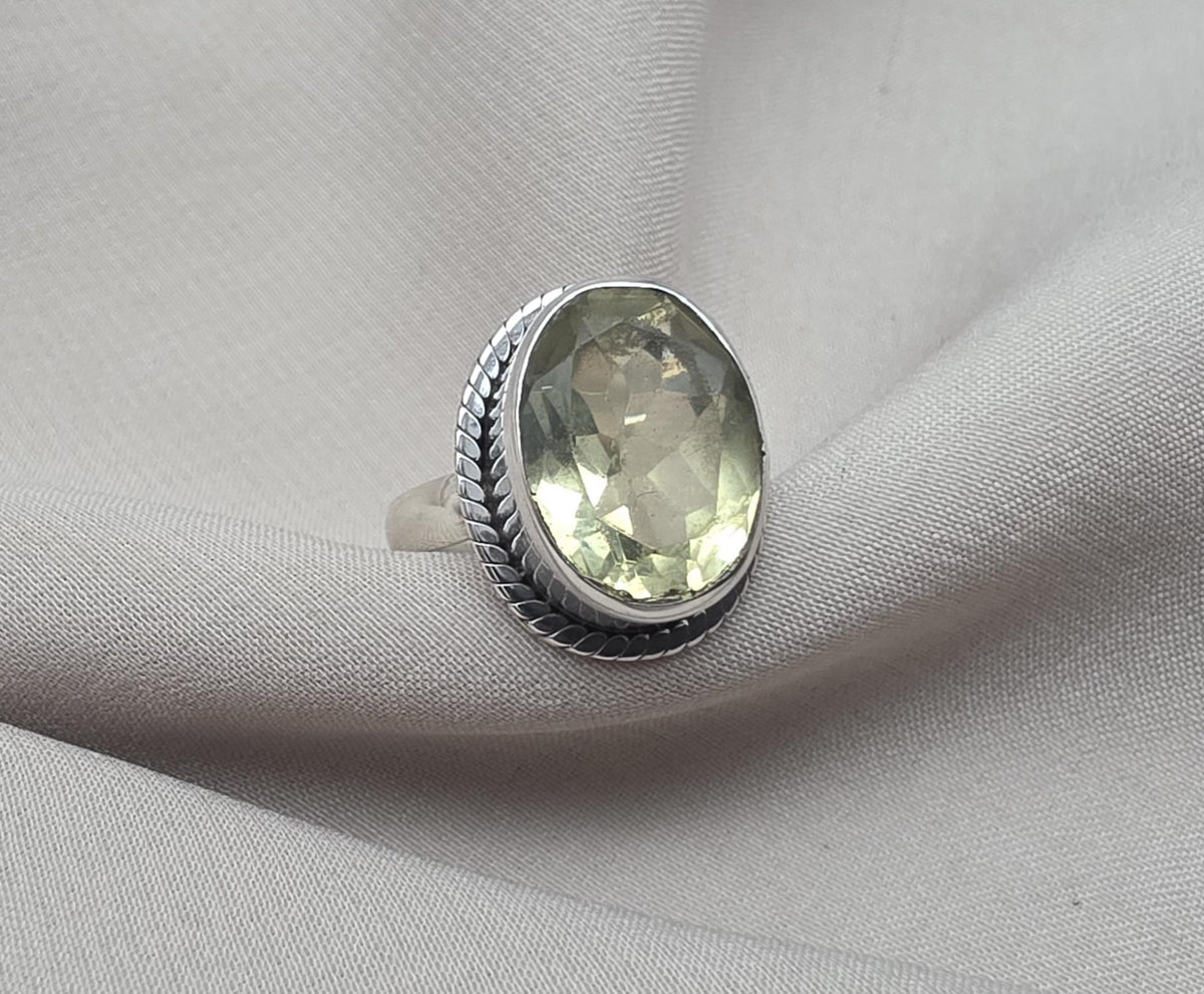 Lemon Quartz Ring : 925 Sterling Silver Oval Cut Gemstone Ring Vintage Statement Jewelry