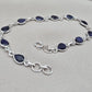 925 Sterling Silver Sapphire Bracelet Natural Blue Gemstone Pear Link Jewelry