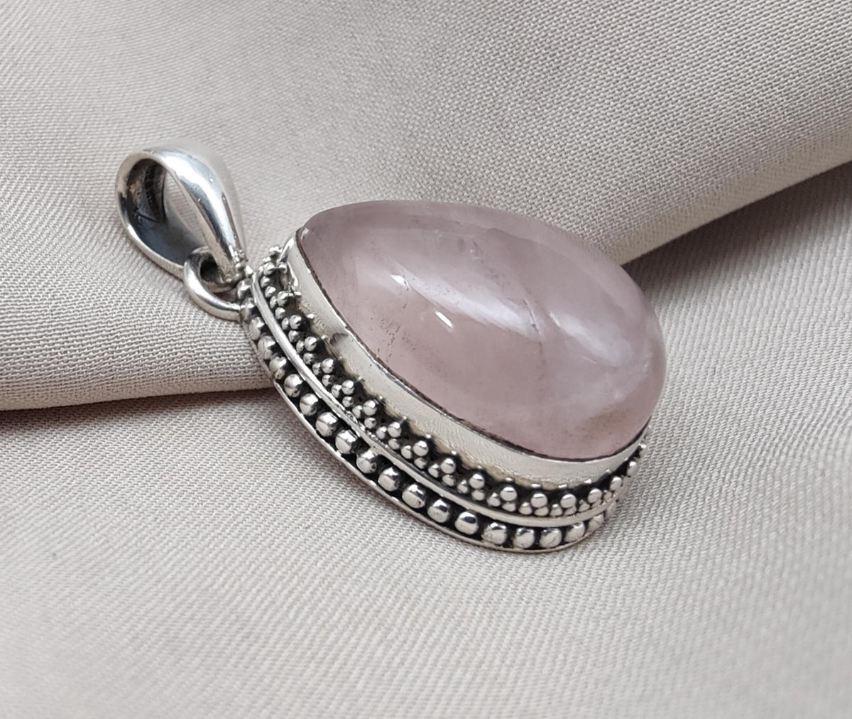 Rose Quartz Pendant: Teardrop Gemstone, 925 Sterling Silver Bezel Gift for Love