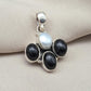 Black Onyx & Mother of Pearl 925 Sterling Silver Pendant: Handmade Boho Necklace