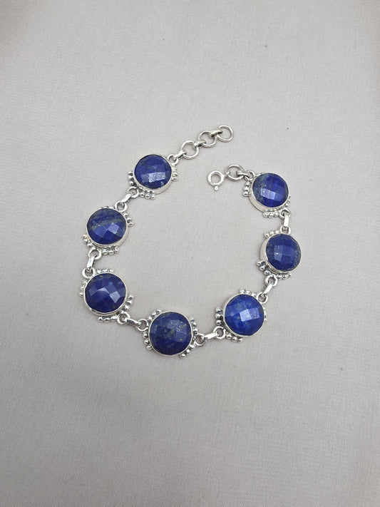 925 Sterling Silver Lapis Lazuli Bracelet Blue Gemstone Jewelry Statement Bracelet Gift for Her