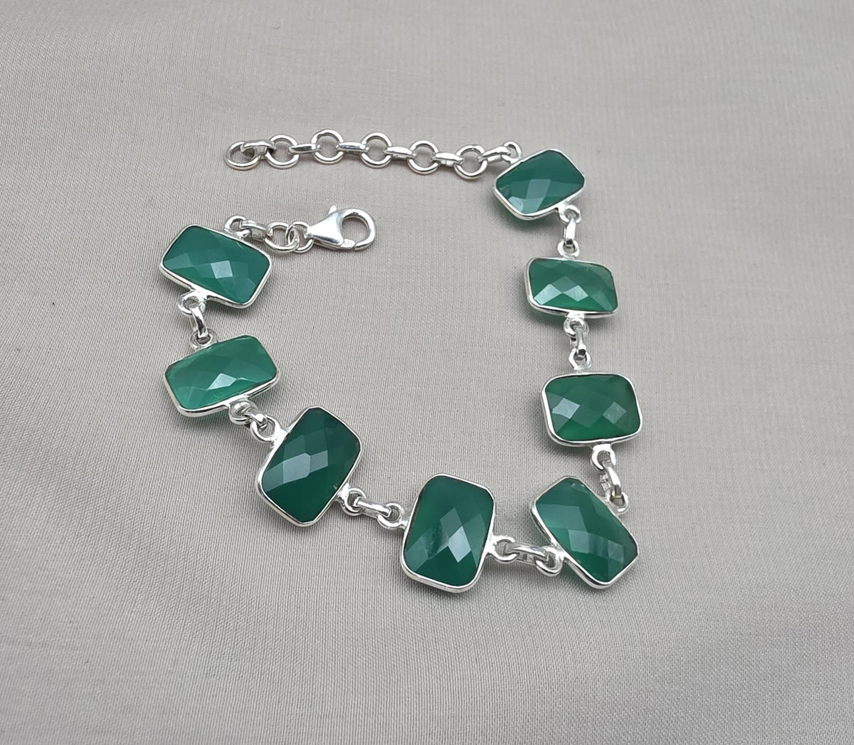 Green Onyx 925 Sterling Silver Bracelet Natural Gemstone Handmade Jewelry