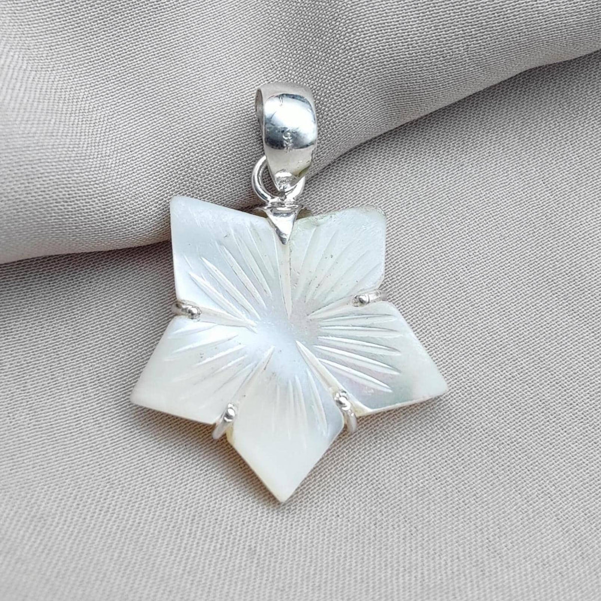 Mother of Pearl Star Pendant: 925 Sterling Silver Boho Necklace