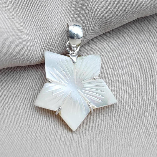 Mother of Pearl Star Pendant: 925 Sterling Silver Boho Necklace