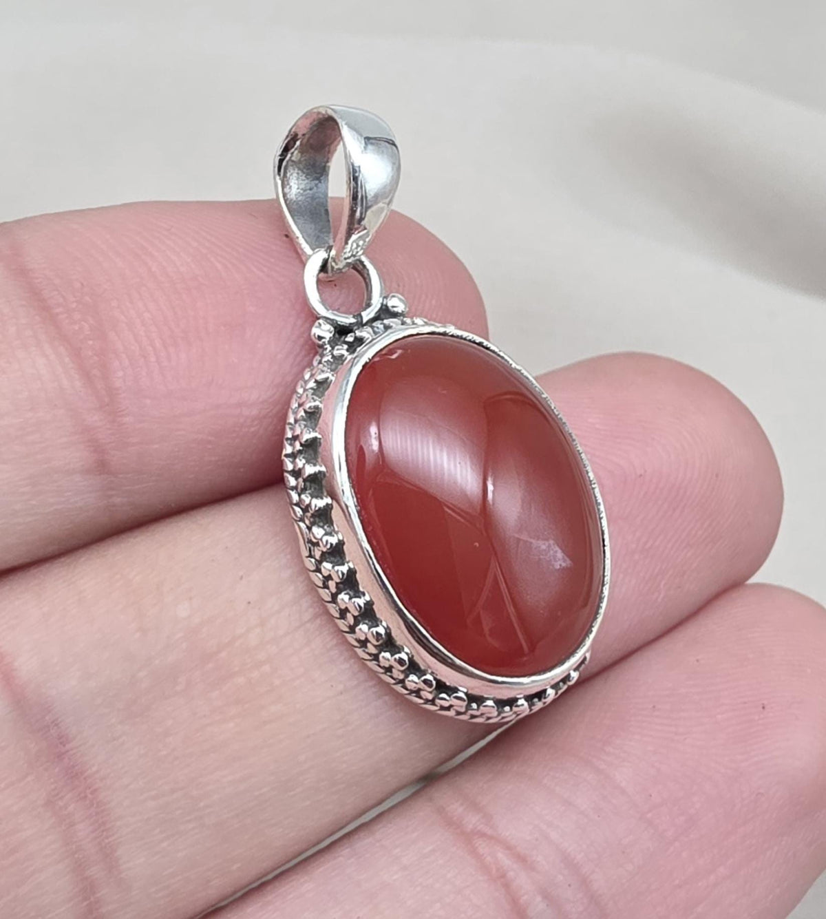 Carnelian Pendant: 925 Sterling Silver Orange Red Gemstone Healing Crystal Jewelry
