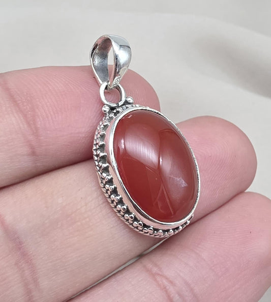Carnelian Pendant: 925 Sterling Silver Orange Red Gemstone Healing Crystal Jewelry