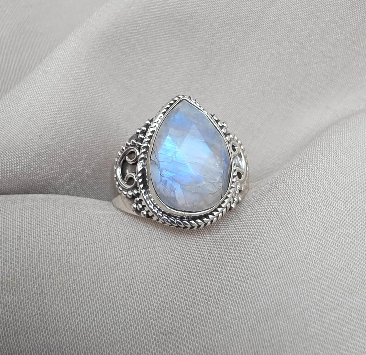 Rainbow Moonstone Ring 925 Sterling Silver Pear Shape Statement Ring June Birthstone Jewelry