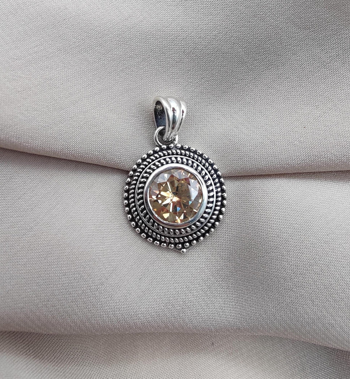 Citrine Silver Pendant: Vintage 925 Sterling, Beaded Boho Jewelry