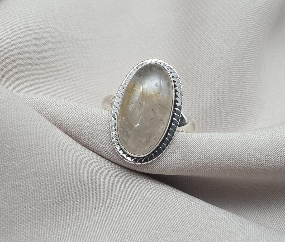 Rutilated Quartz Ring 925 Sterling Silver Oval Gemstone Ring Handmade Boho Statement Jewelry