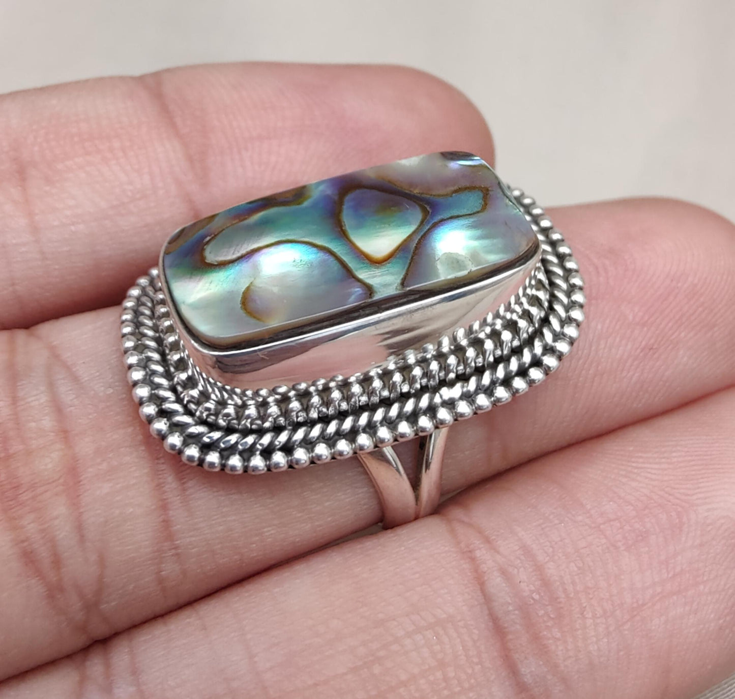 Handmade Abalone Shell 925 Sterling Silver Ring | Boho Ocean Jewelry