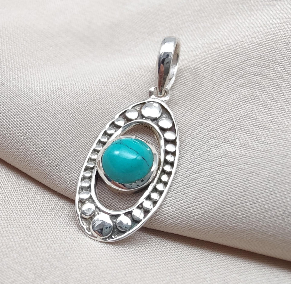 Turquoise Sterling Silver Pendant: Handmade Boho Tribal Necklace