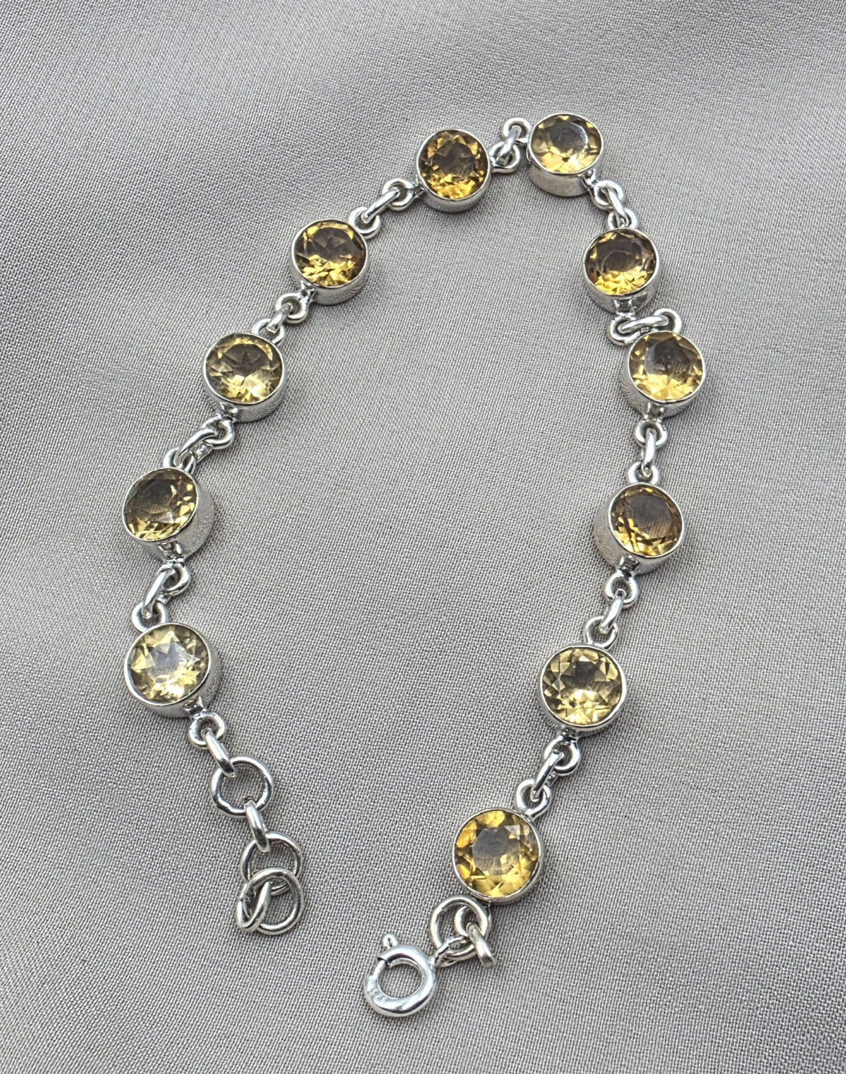 925 Sterling Silver Citrine Bracelet Natural Yellow Gemstone Link Jewelry