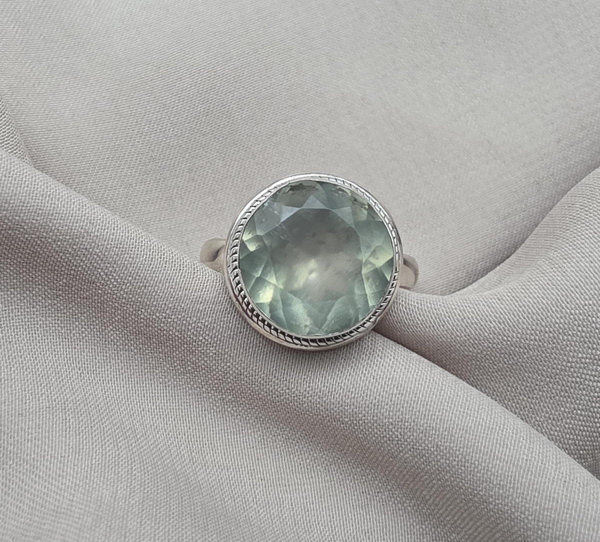Handmade Sterling Silver Prehnite Ring, Natural Gemstone Statement Jewelry