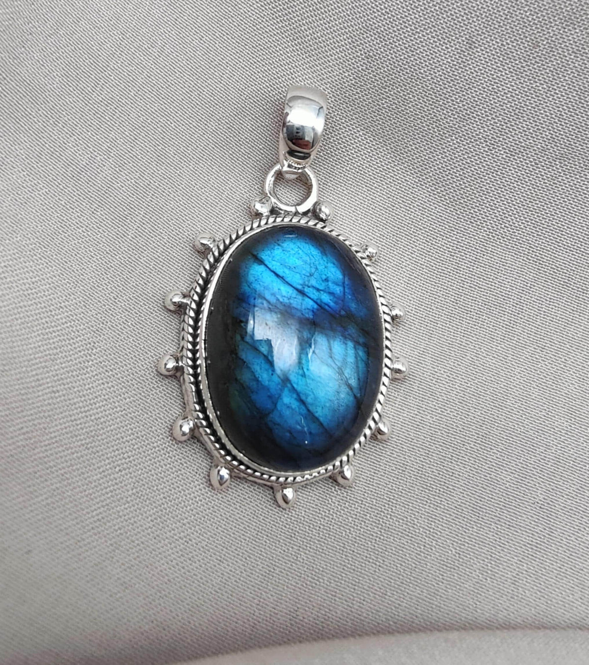 Blue Flash Labradorite 925 Sterling Silver Pendant Boho Necklace