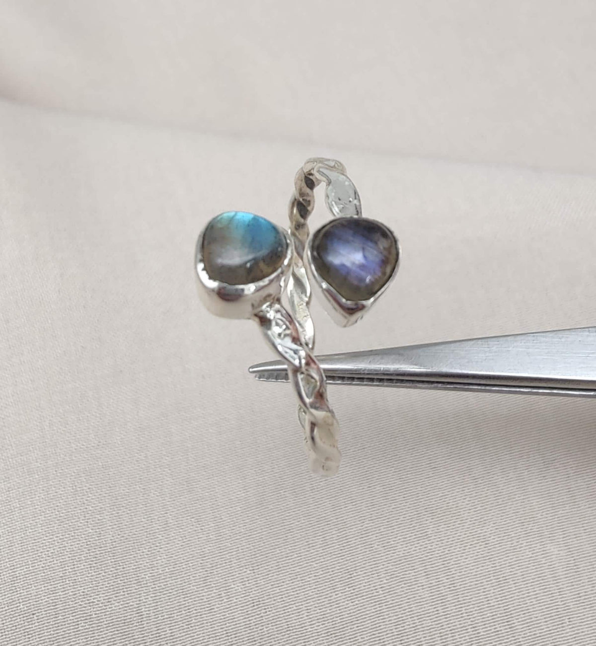 Labradorite Heart Sterling Silver Ring: Adjustable Boho Jewelry