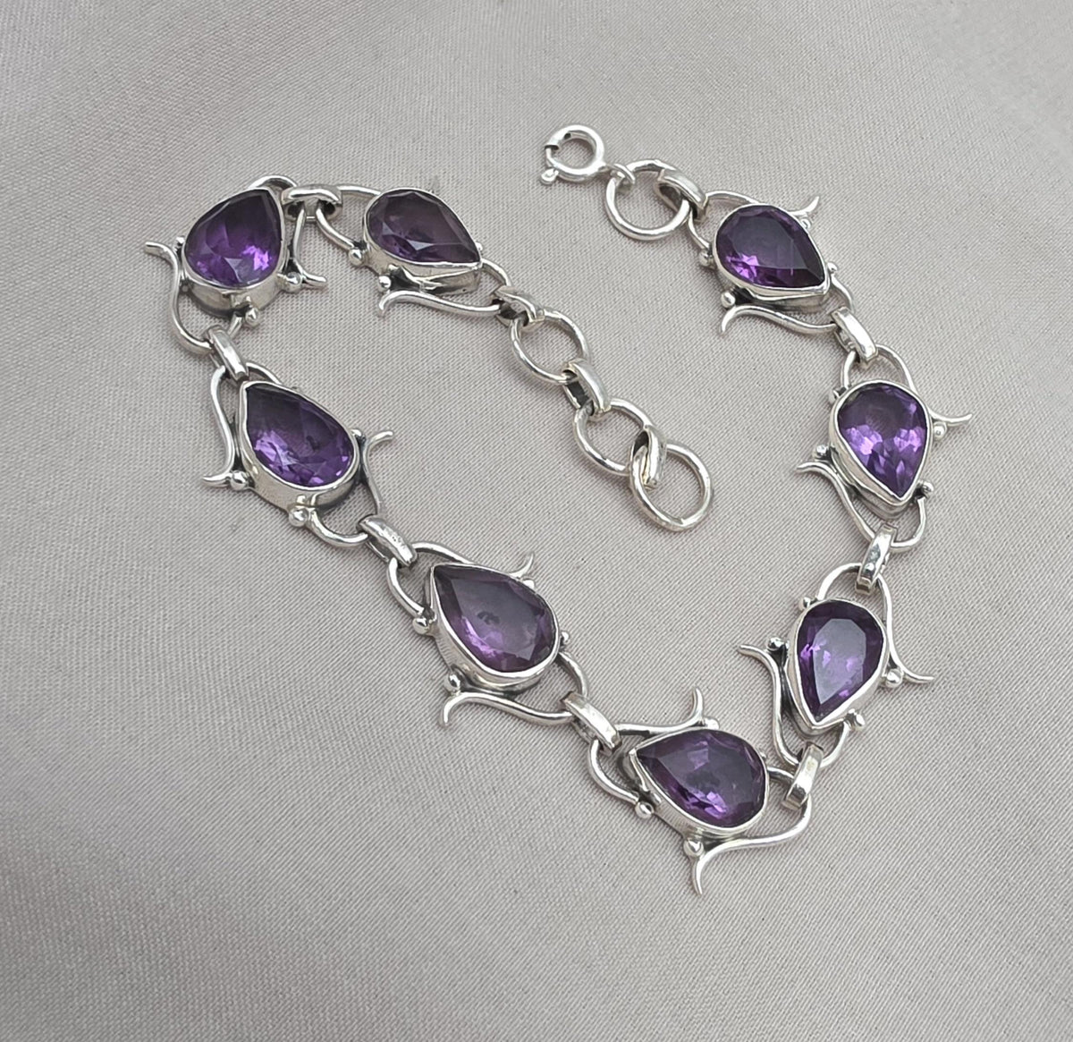 925 Sterling Silver Amethyst Bracelet Pear Shape Purple Gemstone Link Bracelet Gift for Her