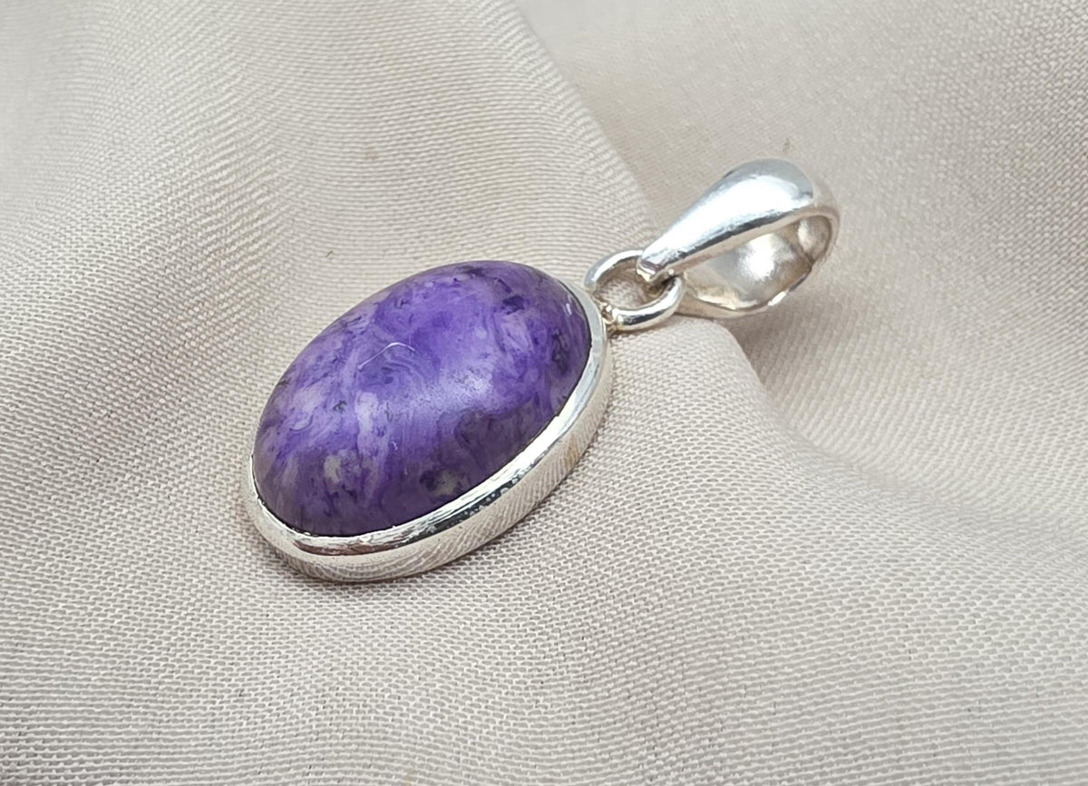 925 Sterling Silver Charoite Pendant: Purple Gemstone Necklace Handmade Jewelry