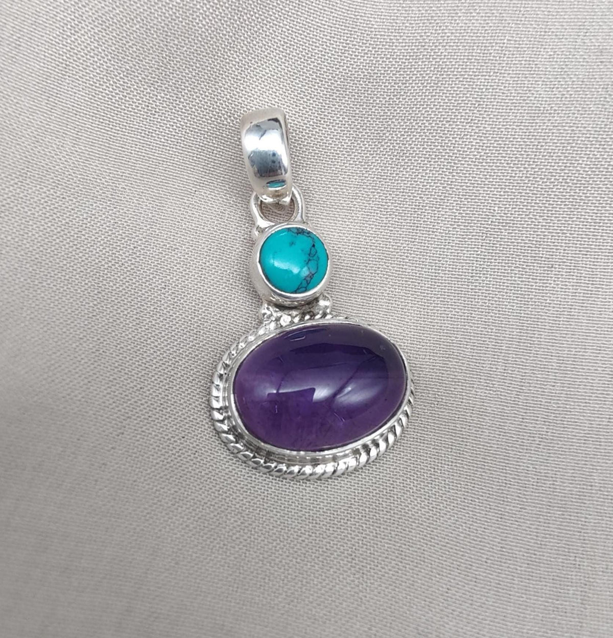 Amethyst Turquoise Pendant: Handmade 925 Sterling Silver Boho Necklace