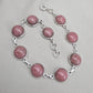 Rhodochrosite Bracelet 925 Sterling Silver Round Cabochon Pink Gemstone Link Bracelet Handmade Jewelry