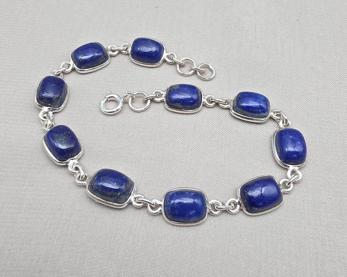 Lapis Lazuli Bracelet 925 Silver Blue Gemstone Jewelry Gift for Her Handmade Statement Bracelet