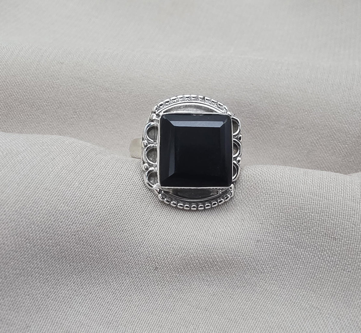 925 Sterling Silver Black Onyx Ring Natural Gemstone Square Cut Handmade Jewelry