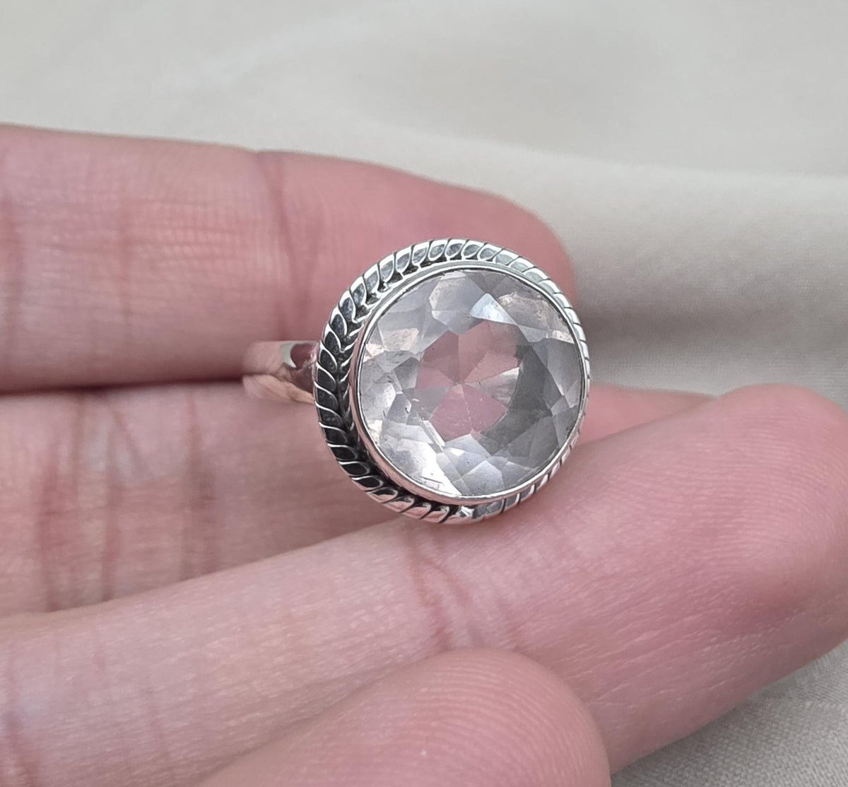 Handmade Crystal Quartz Sterling Silver Ring: April Birthstone Jewelry
