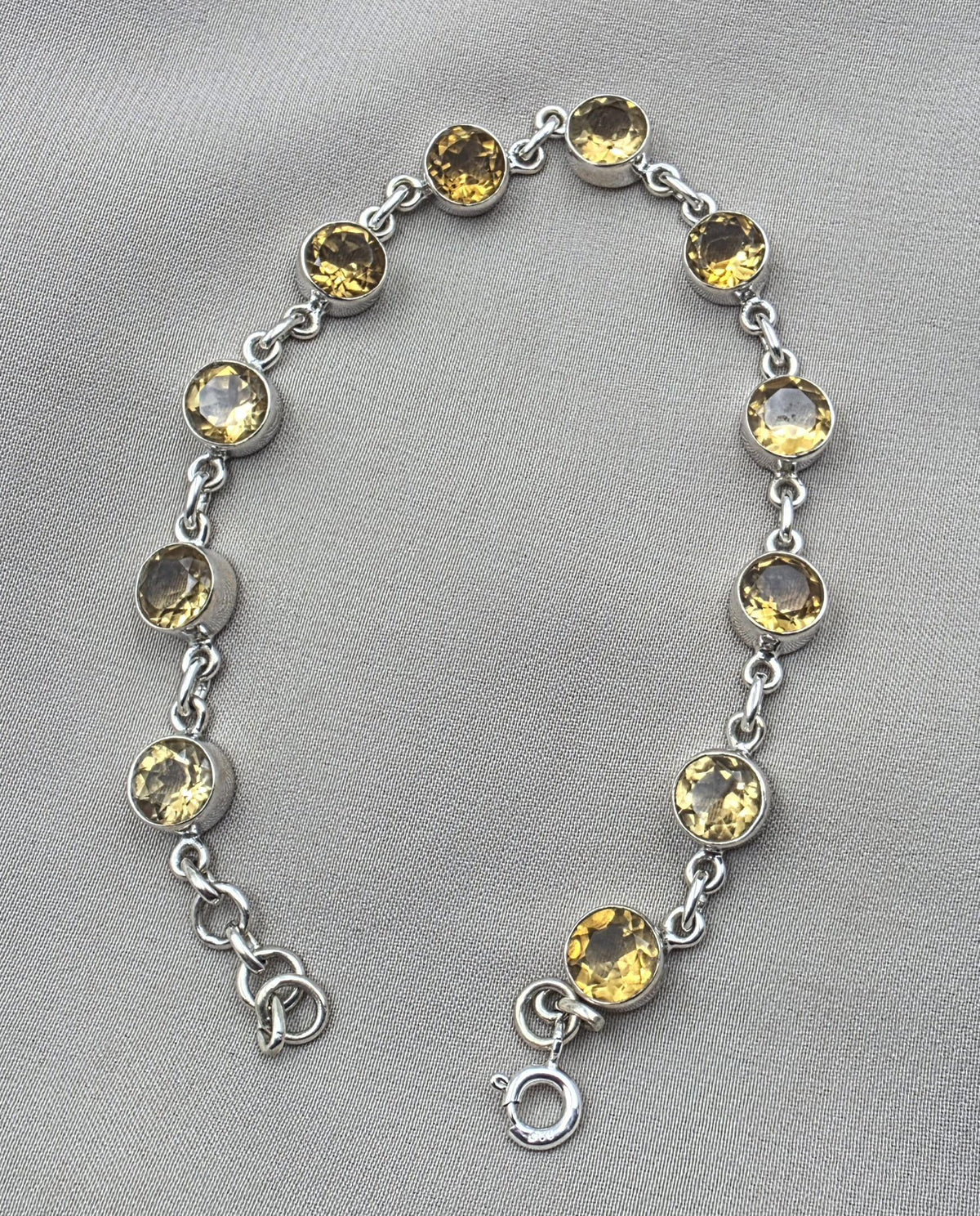 925 Sterling Silver Citrine Bracelet Natural Yellow Gemstone Link Jewelry