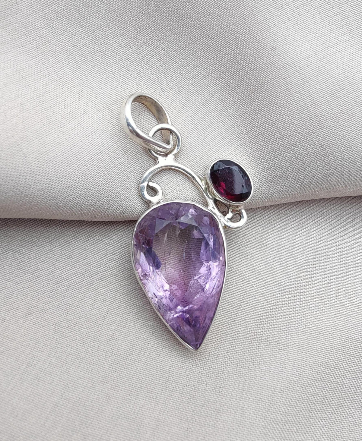 Amethyst Garnet Pendant: Teardrop Sterling Silver Gemstone Jewelry