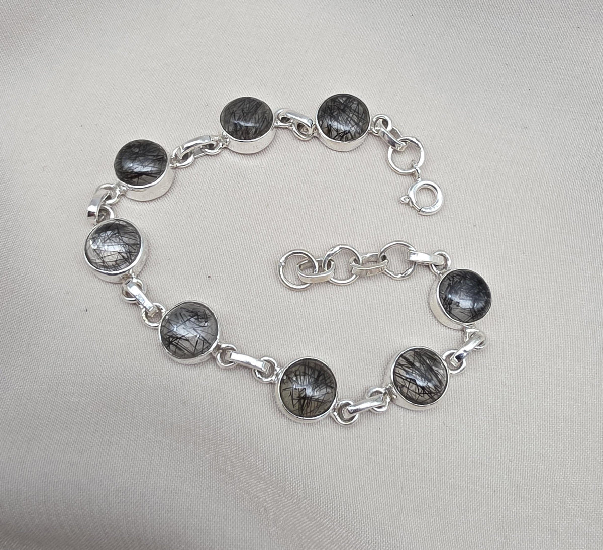 Black Rutile Quartz 925 Sterling Silver Bracelet Natural Handmade