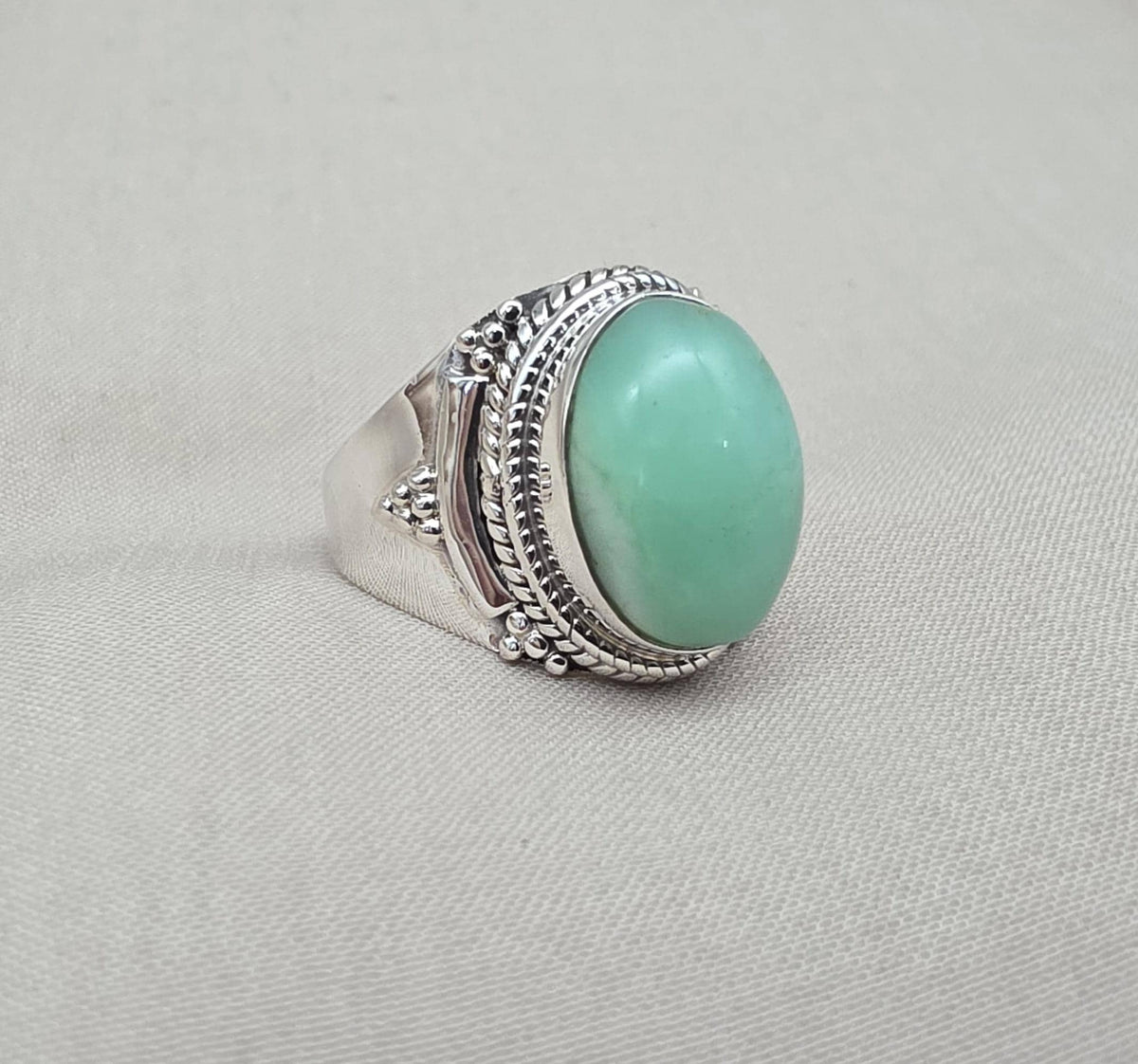 Chrysoprase Ring 925 Sterling Silver Natural Green Chrysoprase Statement Jewelry